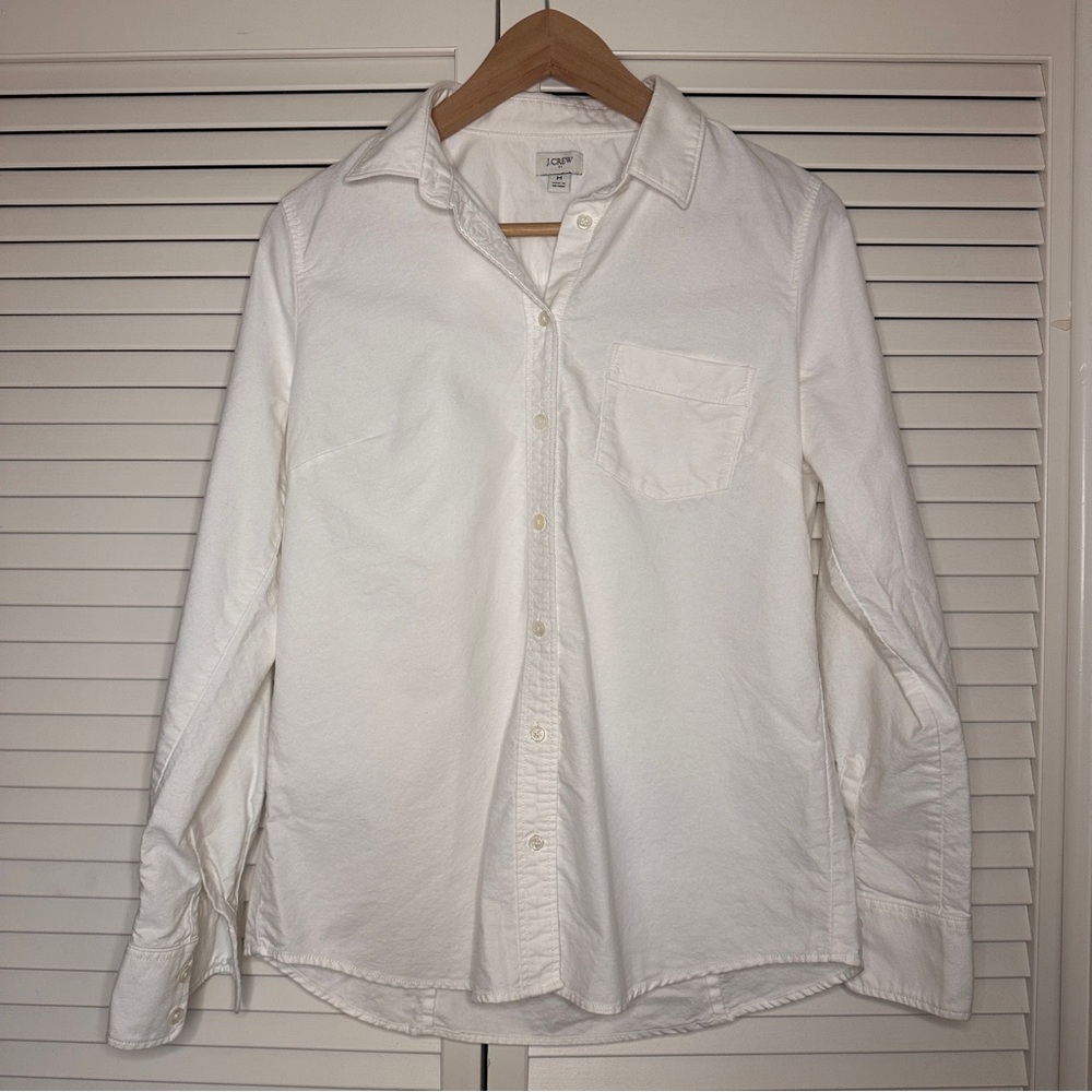 J. Crew Women’s Crisp White Cotton Casual Button-Down Shirt Medium